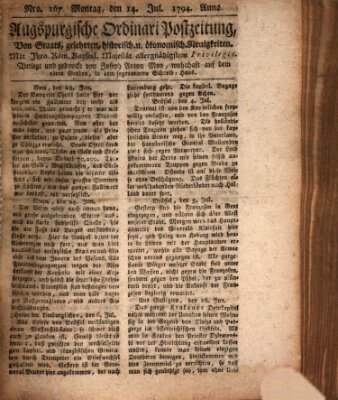 Augsburgische Ordinari Postzeitung von Staats-, gelehrten, historisch- u. ökonomischen Neuigkeiten (Augsburger Postzeitung) Montag 14. Juli 1794