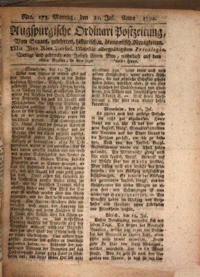 Augsburgische Ordinari Postzeitung von Staats-, gelehrten, historisch- u. ökonomischen Neuigkeiten (Augsburger Postzeitung) Montag 21. Juli 1794