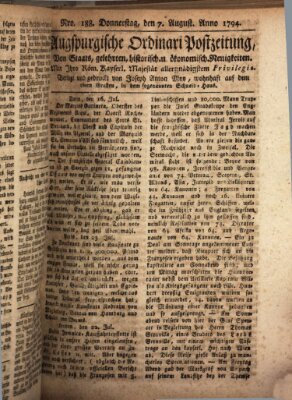 Augsburgische Ordinari Postzeitung von Staats-, gelehrten, historisch- u. ökonomischen Neuigkeiten (Augsburger Postzeitung) Donnerstag 7. August 1794