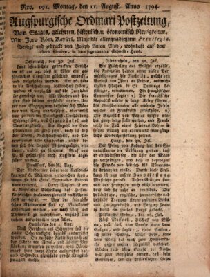 Augsburgische Ordinari Postzeitung von Staats-, gelehrten, historisch- u. ökonomischen Neuigkeiten (Augsburger Postzeitung) Montag 11. August 1794