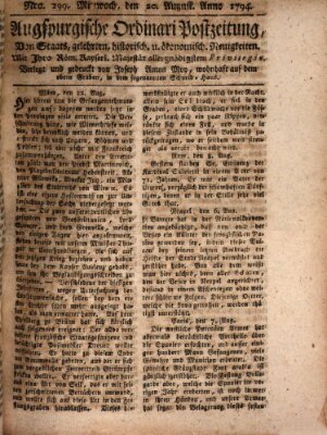 Augsburgische Ordinari Postzeitung von Staats-, gelehrten, historisch- u. ökonomischen Neuigkeiten (Augsburger Postzeitung) Mittwoch 20. August 1794