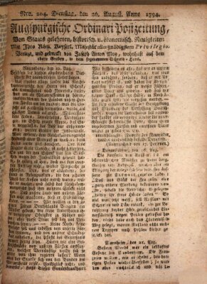 Augsburgische Ordinari Postzeitung von Staats-, gelehrten, historisch- u. ökonomischen Neuigkeiten (Augsburger Postzeitung) Dienstag 26. August 1794
