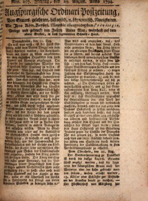 Augsburgische Ordinari Postzeitung von Staats-, gelehrten, historisch- u. ökonomischen Neuigkeiten (Augsburger Postzeitung) Freitag 29. August 1794