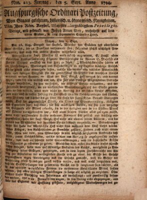 Augsburgische Ordinari Postzeitung von Staats-, gelehrten, historisch- u. ökonomischen Neuigkeiten (Augsburger Postzeitung) Freitag 5. September 1794