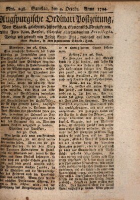 Augsburgische Ordinari Postzeitung von Staats-, gelehrten, historisch- u. ökonomischen Neuigkeiten (Augsburger Postzeitung) Samstag 4. Oktober 1794