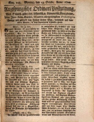 Augsburgische Ordinari Postzeitung von Staats-, gelehrten, historisch- u. ökonomischen Neuigkeiten (Augsburger Postzeitung) Montag 13. Oktober 1794