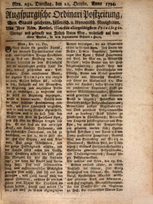 Augsburgische Ordinari Postzeitung von Staats-, gelehrten, historisch- u. ökonomischen Neuigkeiten (Augsburger Postzeitung) Dienstag 21. Oktober 1794