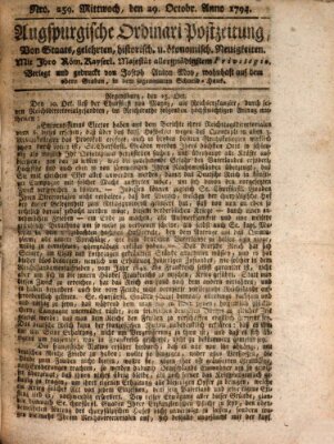 Augsburgische Ordinari Postzeitung von Staats-, gelehrten, historisch- u. ökonomischen Neuigkeiten (Augsburger Postzeitung) Mittwoch 29. Oktober 1794