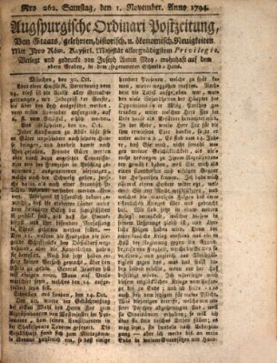 Augsburgische Ordinari Postzeitung von Staats-, gelehrten, historisch- u. ökonomischen Neuigkeiten (Augsburger Postzeitung) Samstag 1. November 1794