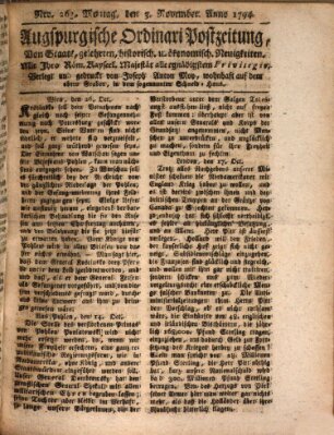 Augsburgische Ordinari Postzeitung von Staats-, gelehrten, historisch- u. ökonomischen Neuigkeiten (Augsburger Postzeitung) Montag 3. November 1794