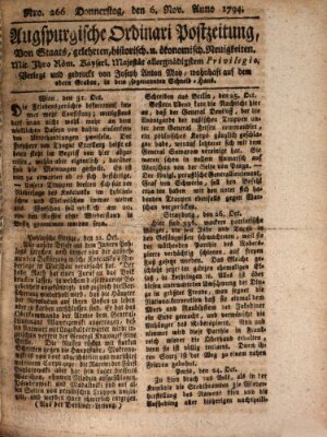 Augsburgische Ordinari Postzeitung von Staats-, gelehrten, historisch- u. ökonomischen Neuigkeiten (Augsburger Postzeitung) Donnerstag 6. November 1794