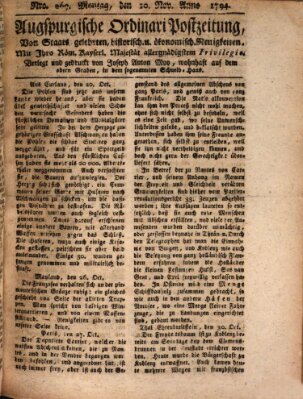 Augsburgische Ordinari Postzeitung von Staats-, gelehrten, historisch- u. ökonomischen Neuigkeiten (Augsburger Postzeitung) Montag 10. November 1794