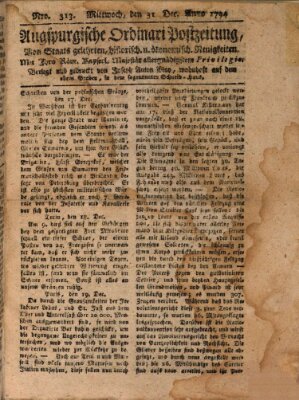 Augsburgische Ordinari Postzeitung von Staats-, gelehrten, historisch- u. ökonomischen Neuigkeiten (Augsburger Postzeitung) Mittwoch 31. Dezember 1794