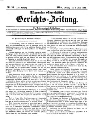 Allgemeine österreichische Gerichts-Zeitung Dienstag 1. April 1862