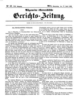 Allgemeine österreichische Gerichts-Zeitung Donnerstag 17. April 1862