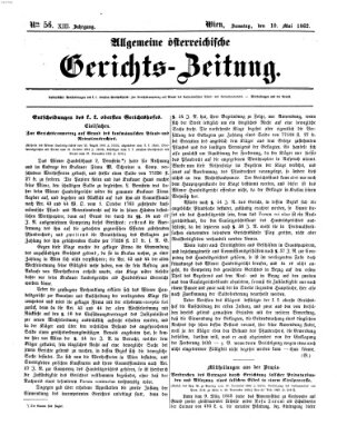 Allgemeine österreichische Gerichts-Zeitung Samstag 10. Mai 1862