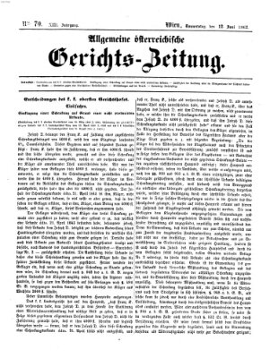 Allgemeine österreichische Gerichts-Zeitung Donnerstag 12. Juni 1862