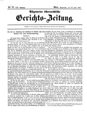 Allgemeine österreichische Gerichts-Zeitung Donnerstag 19. Juni 1862