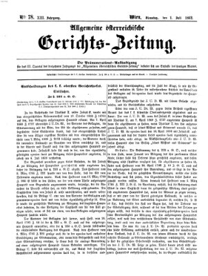 Allgemeine österreichische Gerichts-Zeitung Dienstag 1. Juli 1862