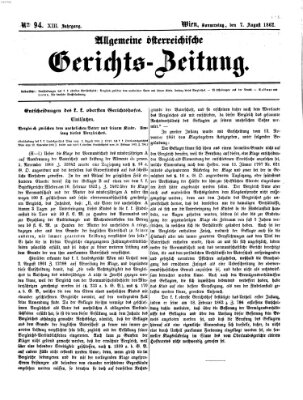 Allgemeine österreichische Gerichts-Zeitung Donnerstag 7. August 1862