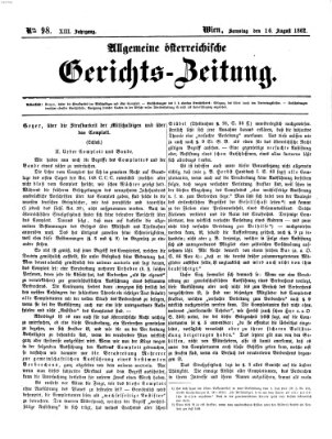 Allgemeine österreichische Gerichts-Zeitung Samstag 16. August 1862