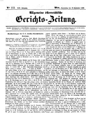 Allgemeine österreichische Gerichts-Zeitung Donnerstag 18. September 1862