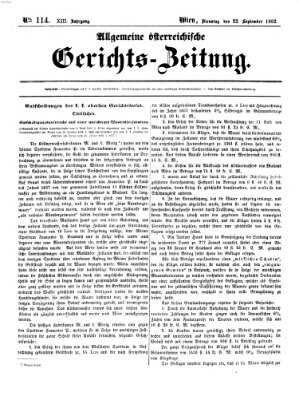 Allgemeine österreichische Gerichts-Zeitung Dienstag 23. September 1862