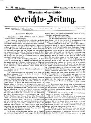 Allgemeine österreichische Gerichts-Zeitung Donnerstag 20. November 1862