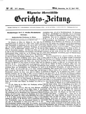 Allgemeine österreichische Gerichts-Zeitung Donnerstag 16. April 1863