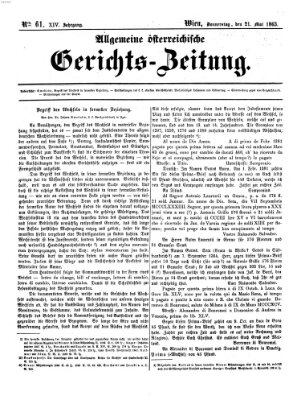 Allgemeine österreichische Gerichts-Zeitung Donnerstag 21. Mai 1863