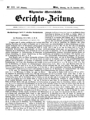 Allgemeine österreichische Gerichts-Zeitung Dienstag 15. September 1863