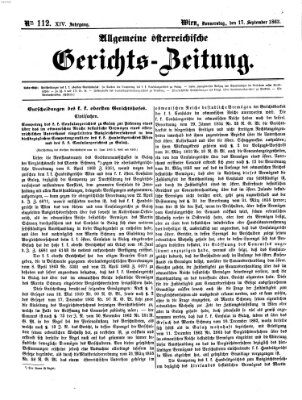 Allgemeine österreichische Gerichts-Zeitung Donnerstag 17. September 1863