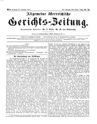 Allgemeine österreichische Gerichts-Zeitung Dienstag 13. September 1864