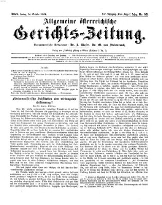 Allgemeine österreichische Gerichts-Zeitung Freitag 14. Oktober 1864