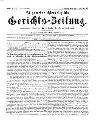 Allgemeine österreichische Gerichts-Zeitung Dienstag 15. November 1864