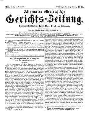 Allgemeine österreichische Gerichts-Zeitung Dienstag 11. April 1865