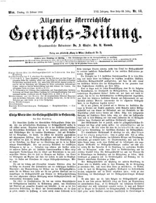 Allgemeine österreichische Gerichts-Zeitung Dienstag 13. Februar 1866