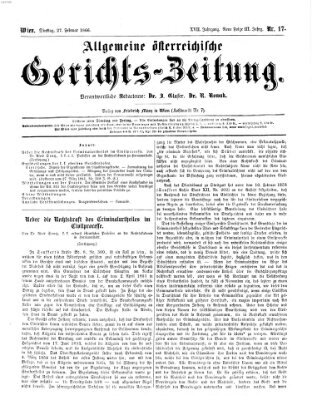 Allgemeine österreichische Gerichts-Zeitung Dienstag 27. Februar 1866