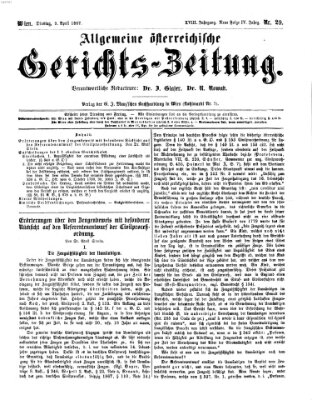 Allgemeine österreichische Gerichts-Zeitung Dienstag 9. April 1867