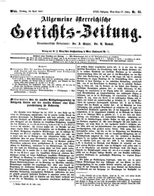 Allgemeine österreichische Gerichts-Zeitung Dienstag 30. April 1867