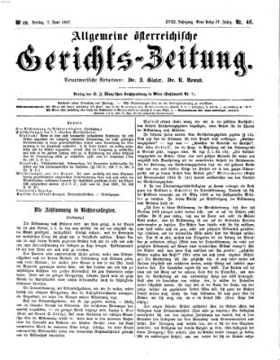 Allgemeine österreichische Gerichts-Zeitung Freitag 7. Juni 1867