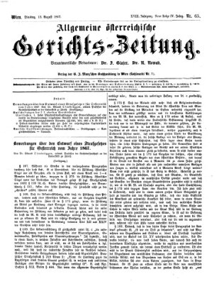 Allgemeine österreichische Gerichts-Zeitung Dienstag 13. August 1867