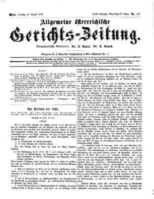 Allgemeine österreichische Gerichts-Zeitung Dienstag 27. August 1867