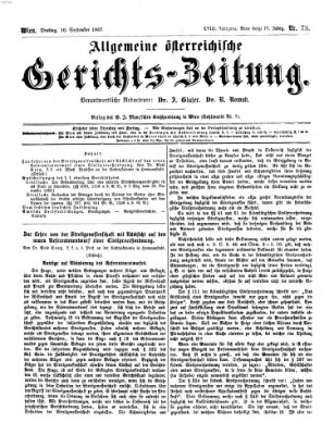 Allgemeine österreichische Gerichts-Zeitung Dienstag 10. September 1867