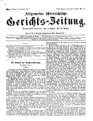 Allgemeine österreichische Gerichts-Zeitung Dienstag 12. November 1867