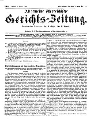 Allgemeine österreichische Gerichts-Zeitung Dienstag 18. Februar 1868