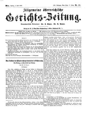 Allgemeine österreichische Gerichts-Zeitung Freitag 3. Juli 1868