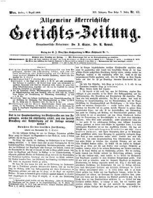 Allgemeine österreichische Gerichts-Zeitung Freitag 7. August 1868