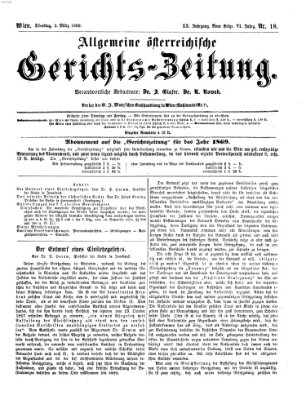 Allgemeine österreichische Gerichts-Zeitung Dienstag 2. März 1869