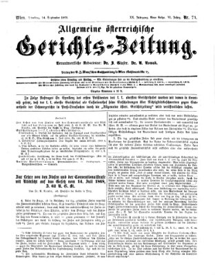 Allgemeine österreichische Gerichts-Zeitung Dienstag 14. September 1869